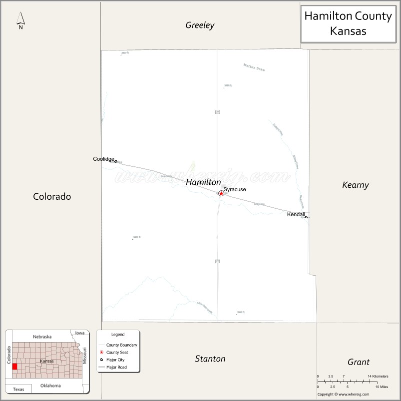Map of Hamilton County, Kansas