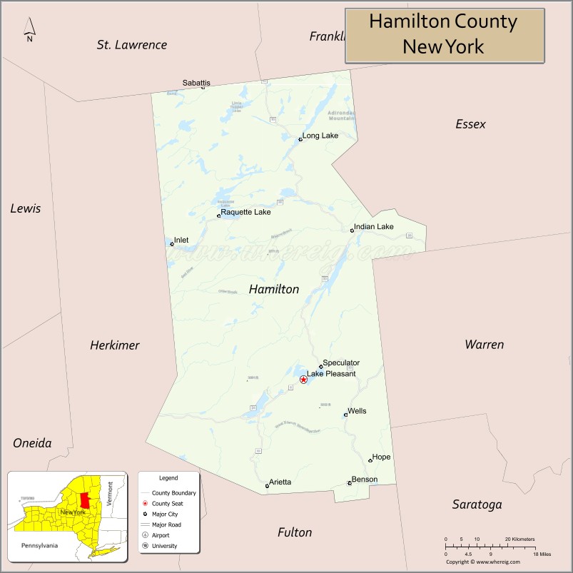 Map of Hamilton County, New York