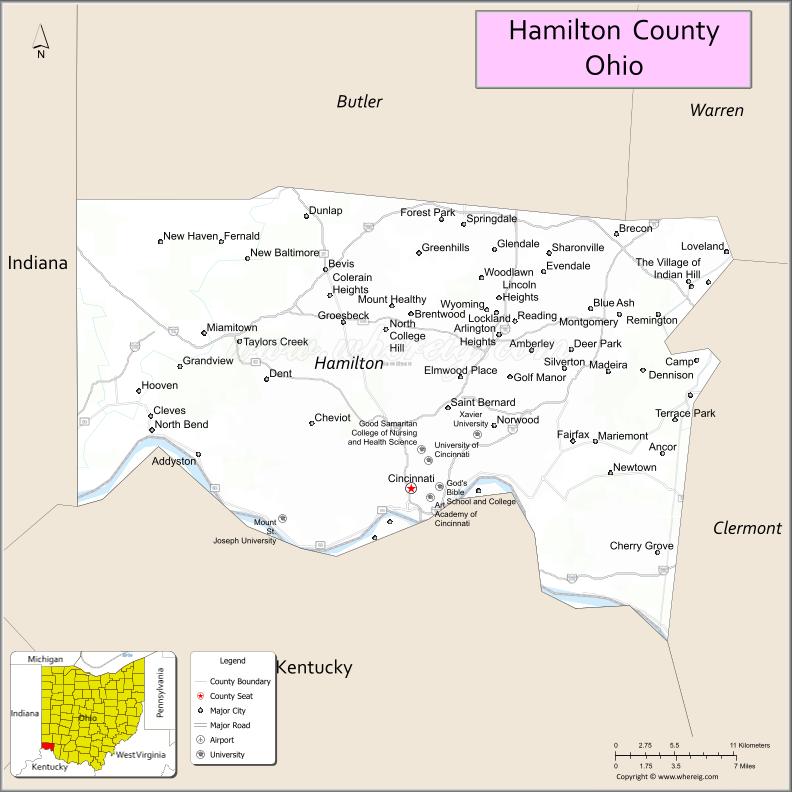 Map of Hamilton County, Ohio