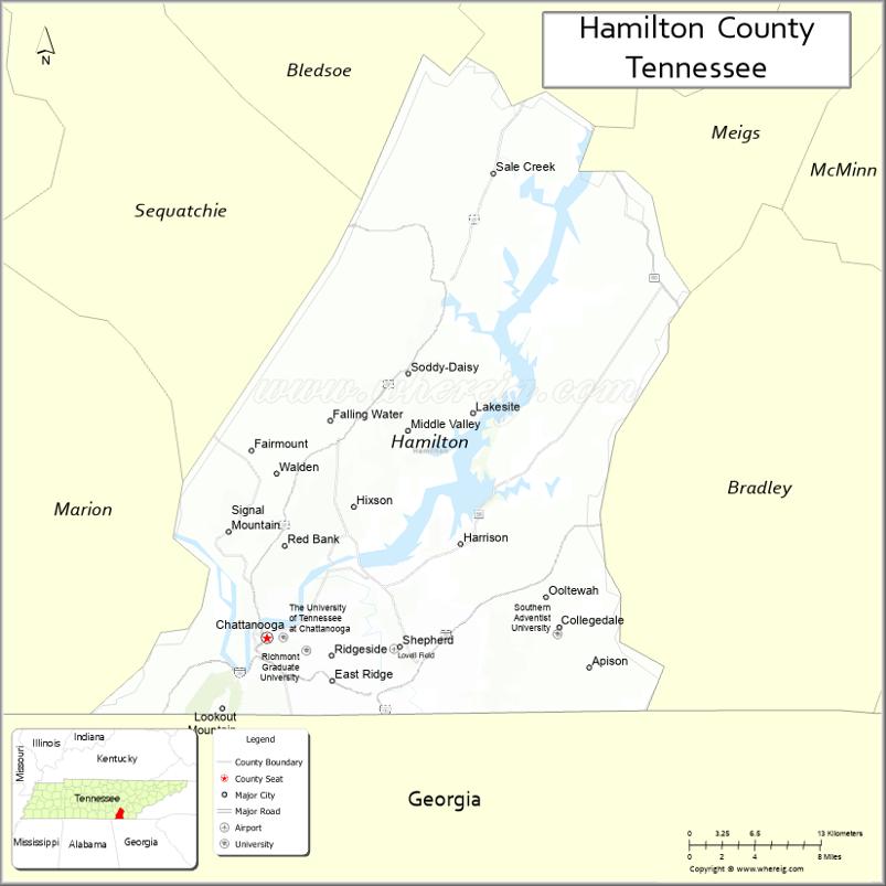 Map of Hamilton County, Tennessee
