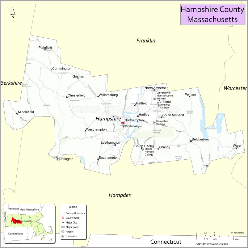 Map of Hampshire County, Massachusetts