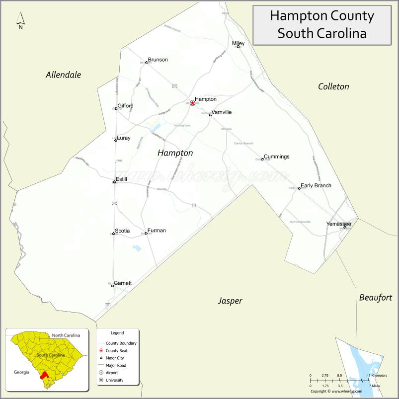 Map of Hampton County, South Carolina
