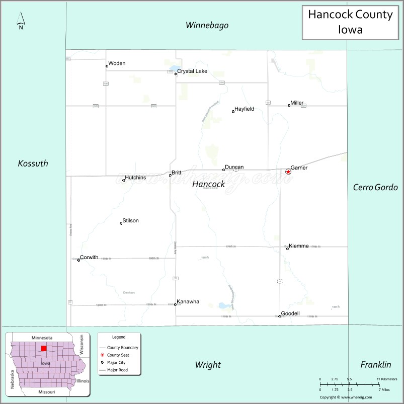 Map of Hancock County, Iowa