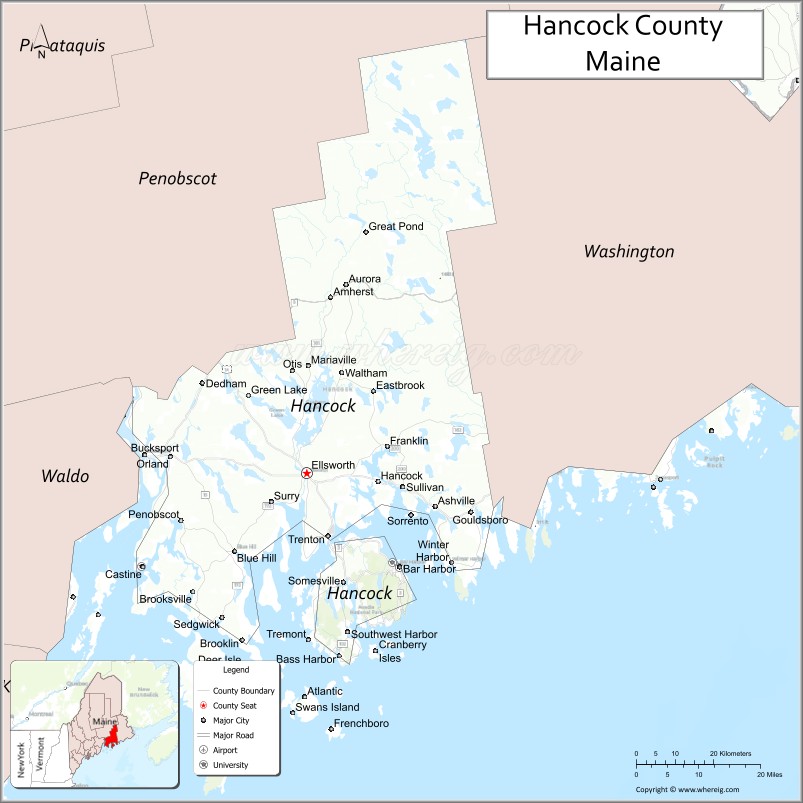 Map of Hancock County, Maine