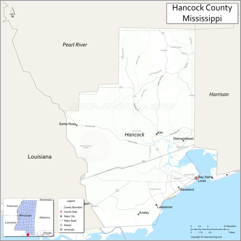 Map of Hancock County, Mississippi