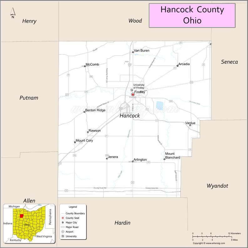 Map of Hancock County, Ohio
