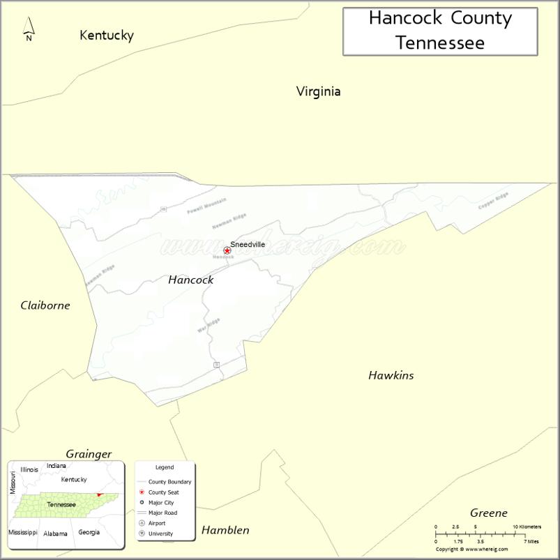 Map of Hancock County, Tennessee