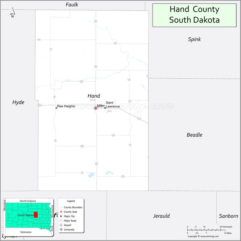 Map of Hand County, South Dakota