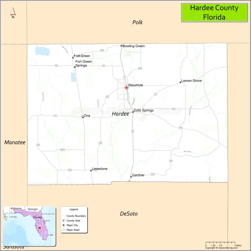 Map of Hardee County, Florida