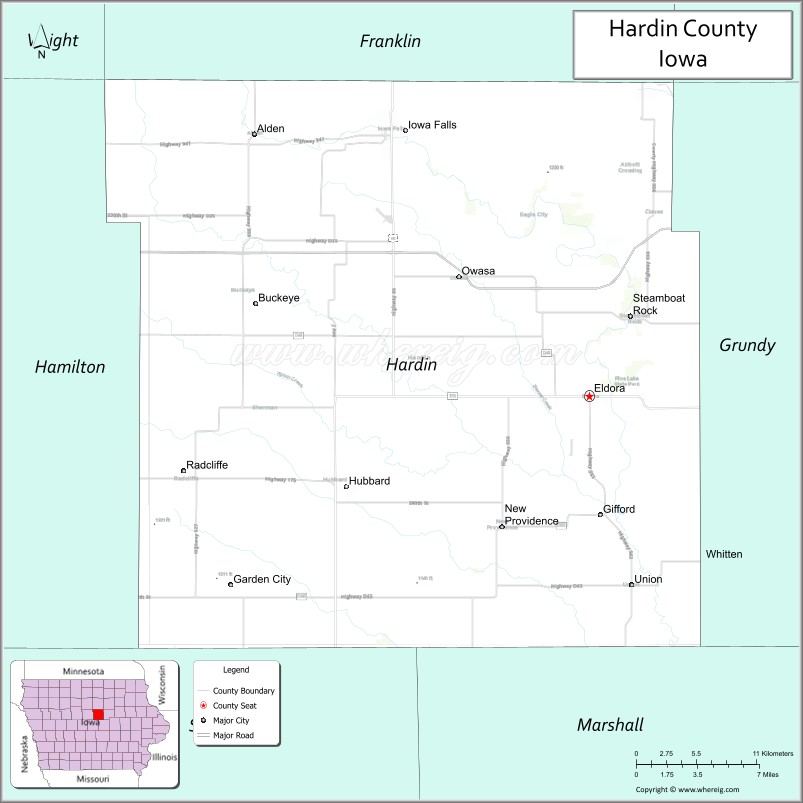 Map of Hardin County, Iowa