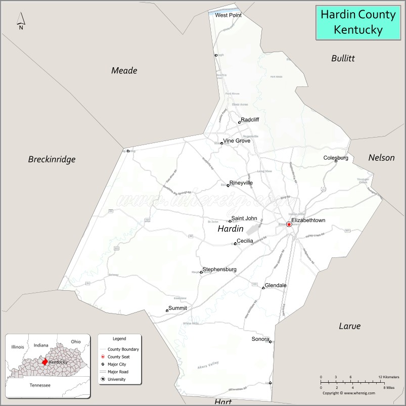Map of Hardin County, Kentucky