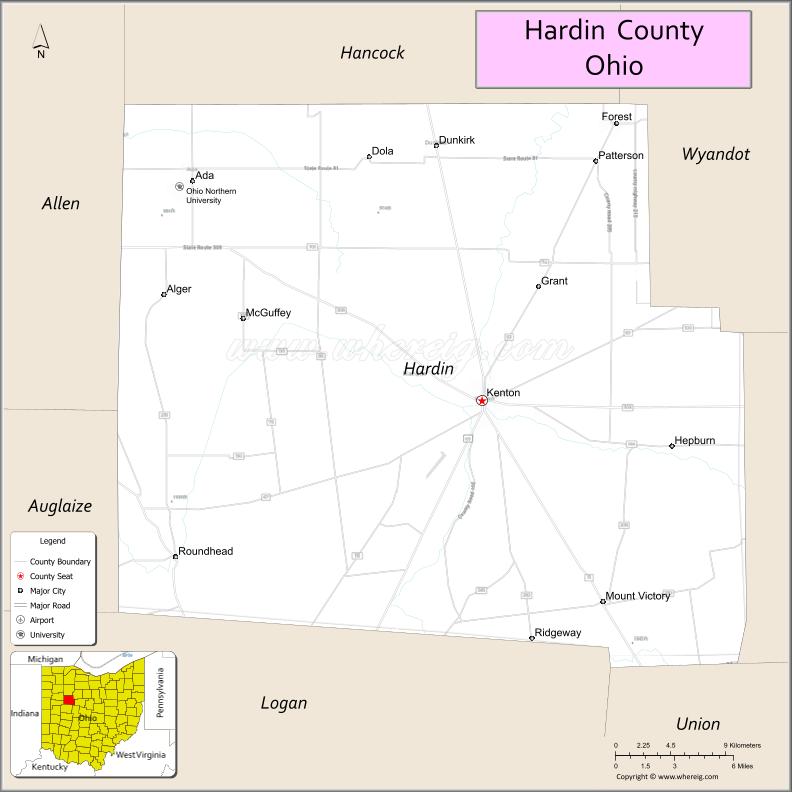 Map of Hardin County, Ohio