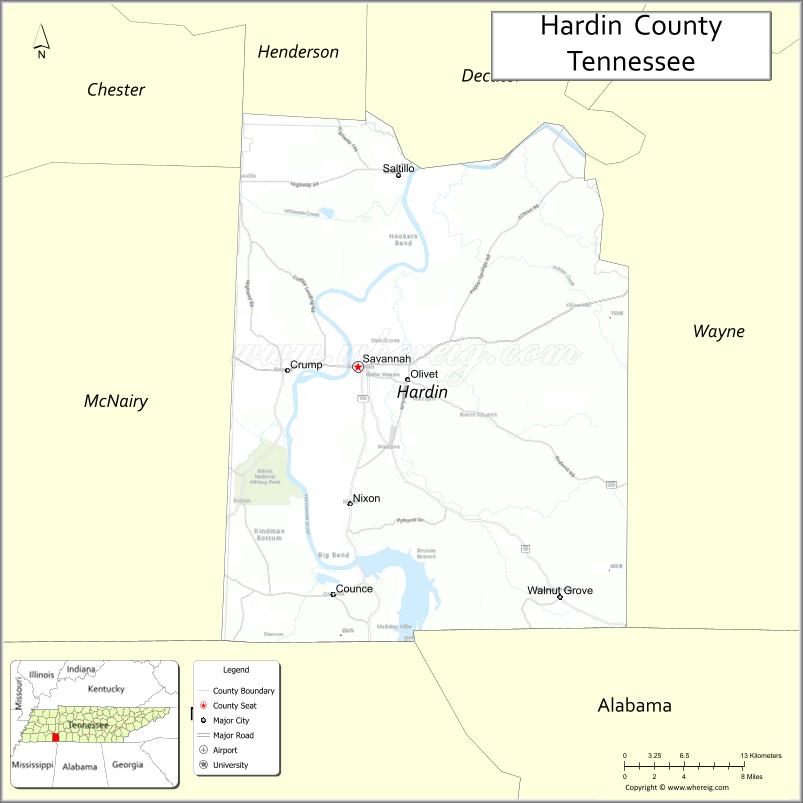 Map of Hardin County, Tennessee