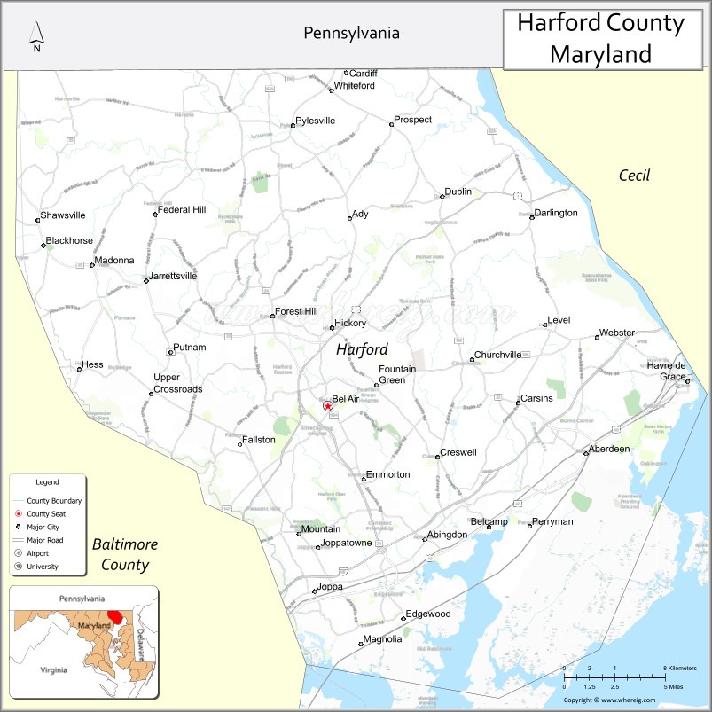 Map of Harford County, Maryland