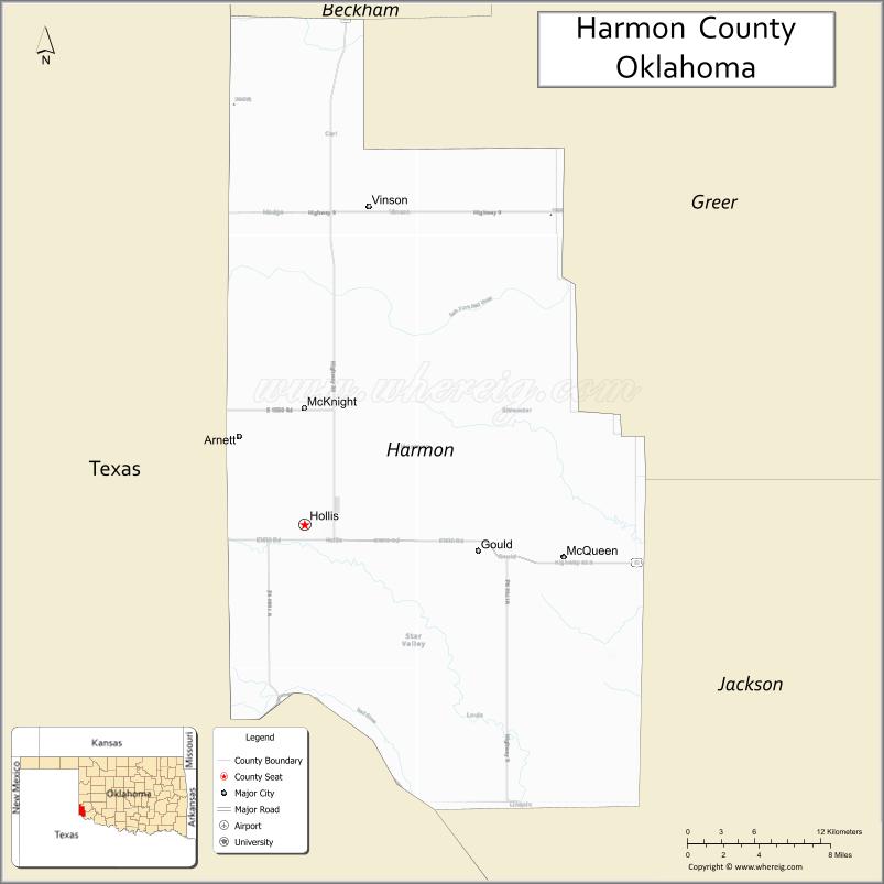 Map of Harmon County, Oklahoma