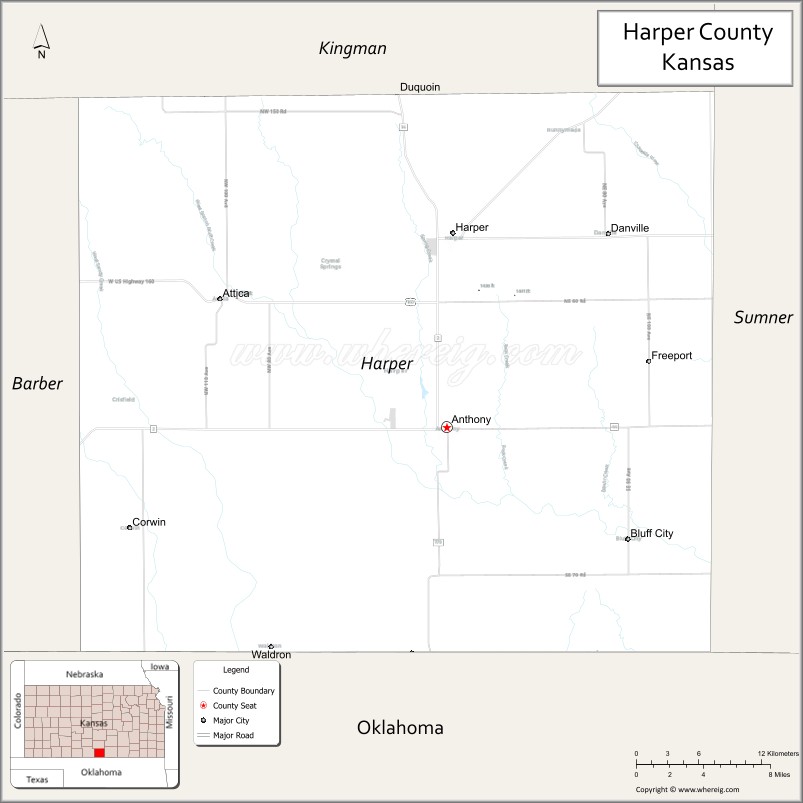 Map of Harper County, Kansas