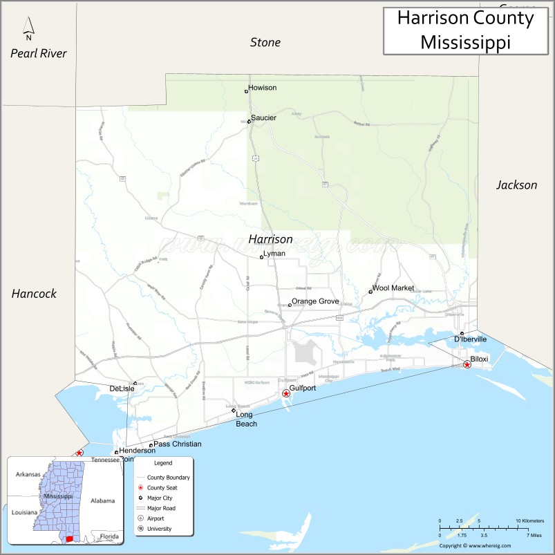 Map of Harrison County, Mississippi