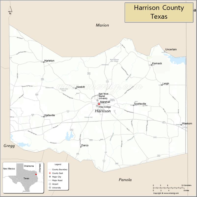 Map of Harrison County, Texas