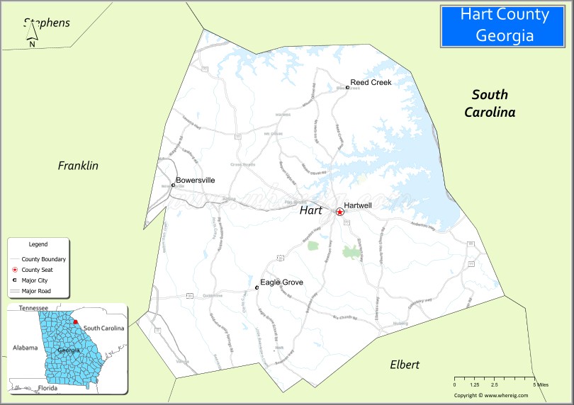 Map of Hart County, Georgia