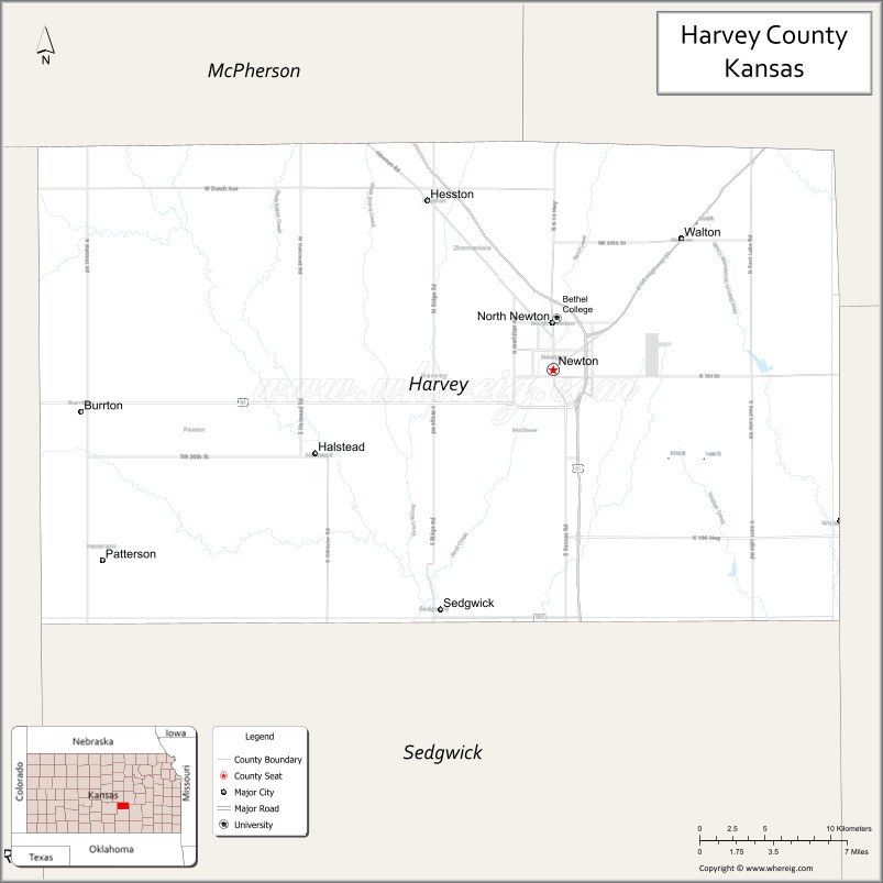 Map of Harvey County, Kansas