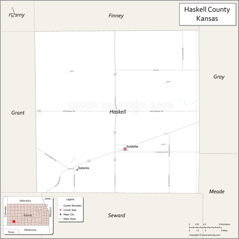 Map of Haskell County, Kansas