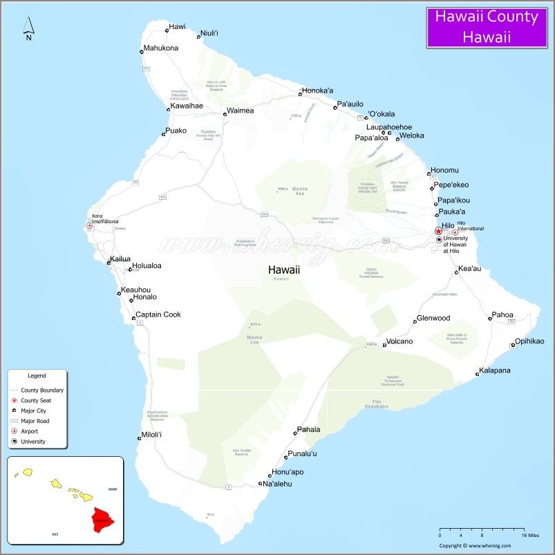 Map of Hawaii County, hawaii