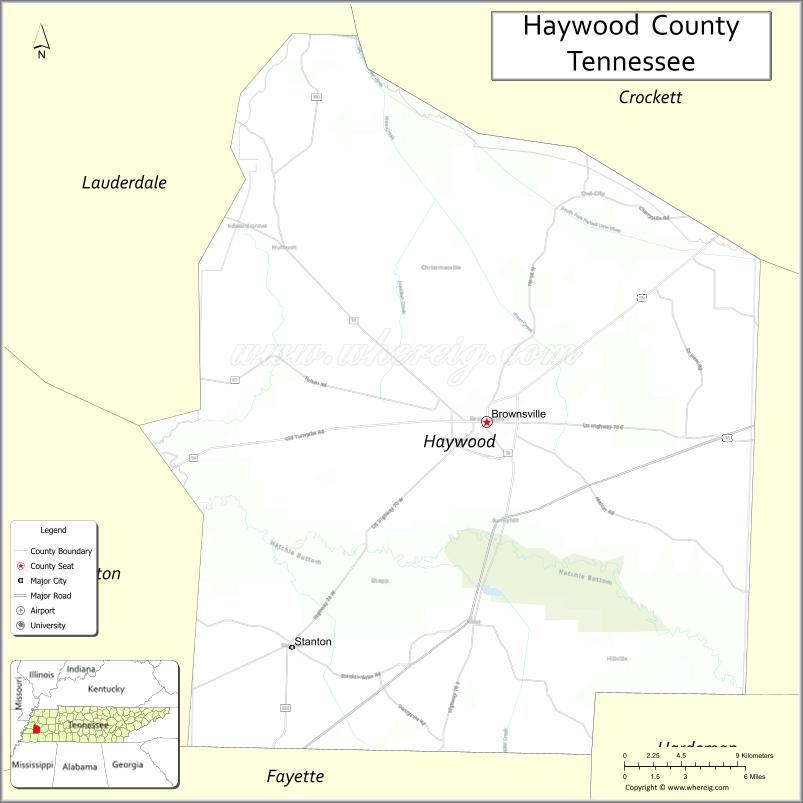 Map of Haywood County, Tennessee