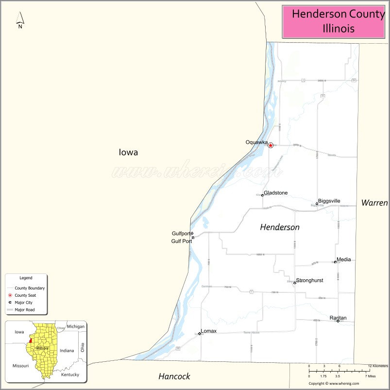 Henderson County Map, Illinois