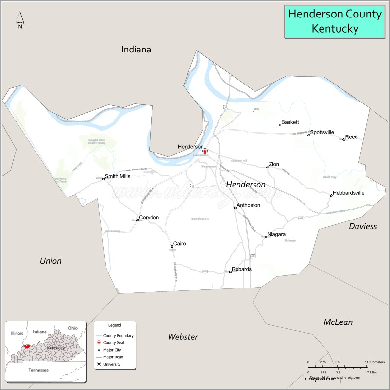 Map of Henderson County, Kentucky