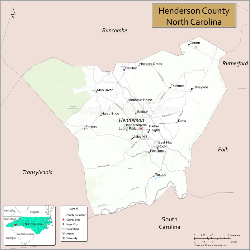Map of Henderson County, North Carolina