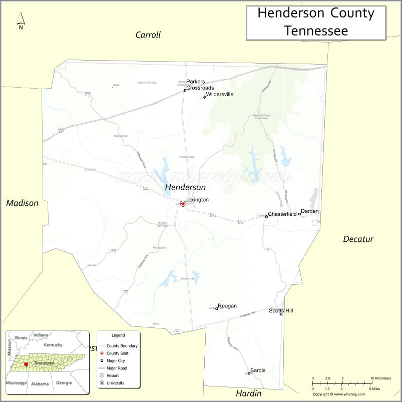 Map of Henderson County, Tennessee