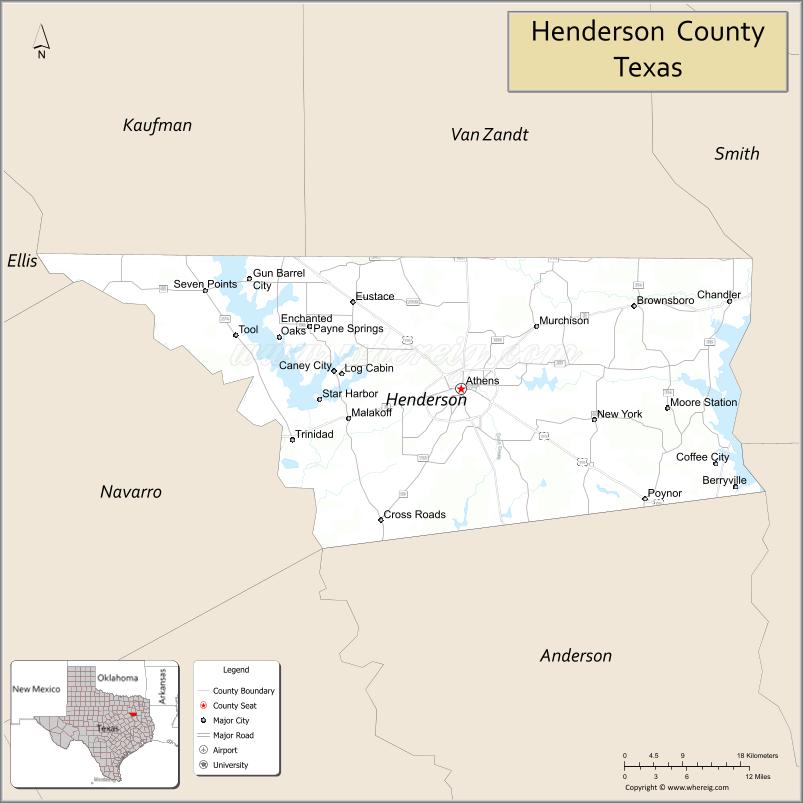 Map of Henderson County, Texas
