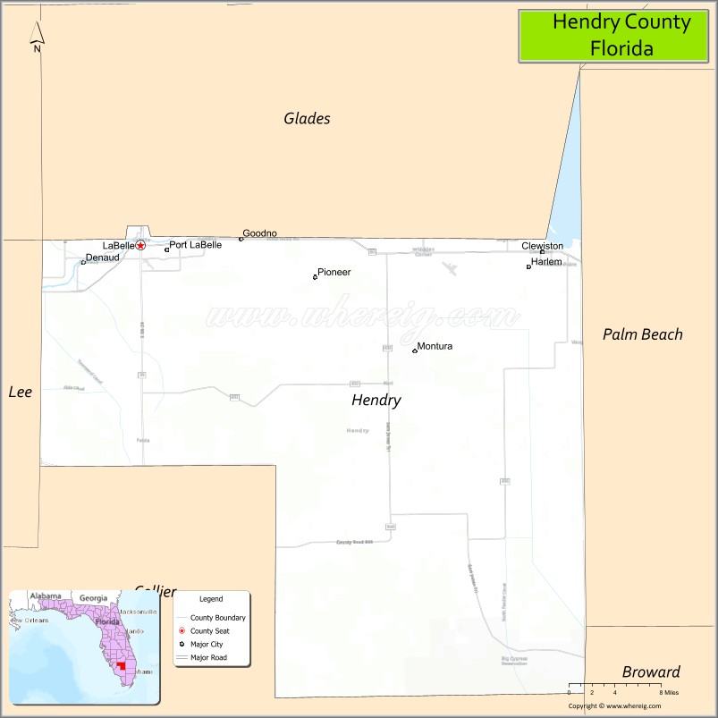Map of Hendry County, Florida