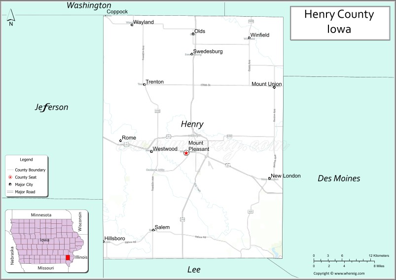 Map of Henry County, Iowa