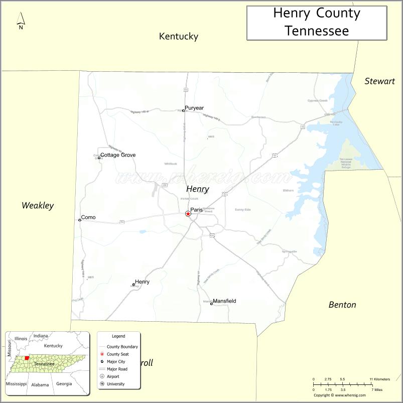 Map of Henry County, Tennessee
