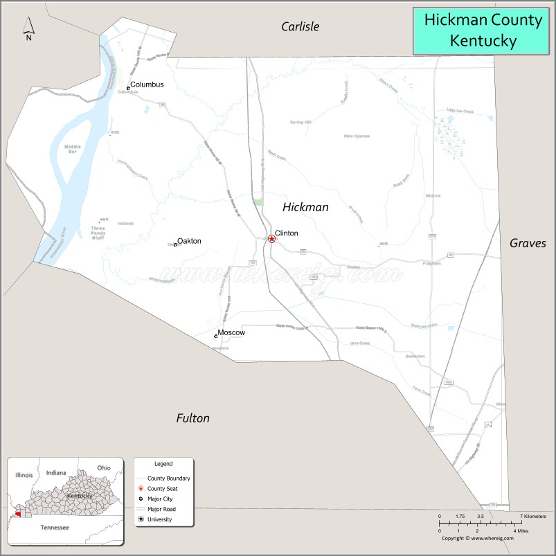 Map of Hickman County, Kentucky