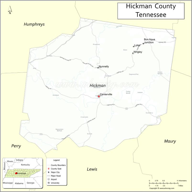 Map of Hickman County, Tennessee