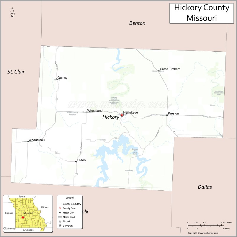 Map of Hickory County, Missouri