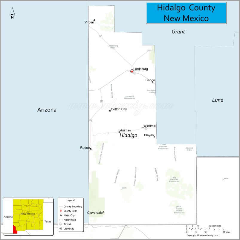 Map of Hidalgo County, New Mexico