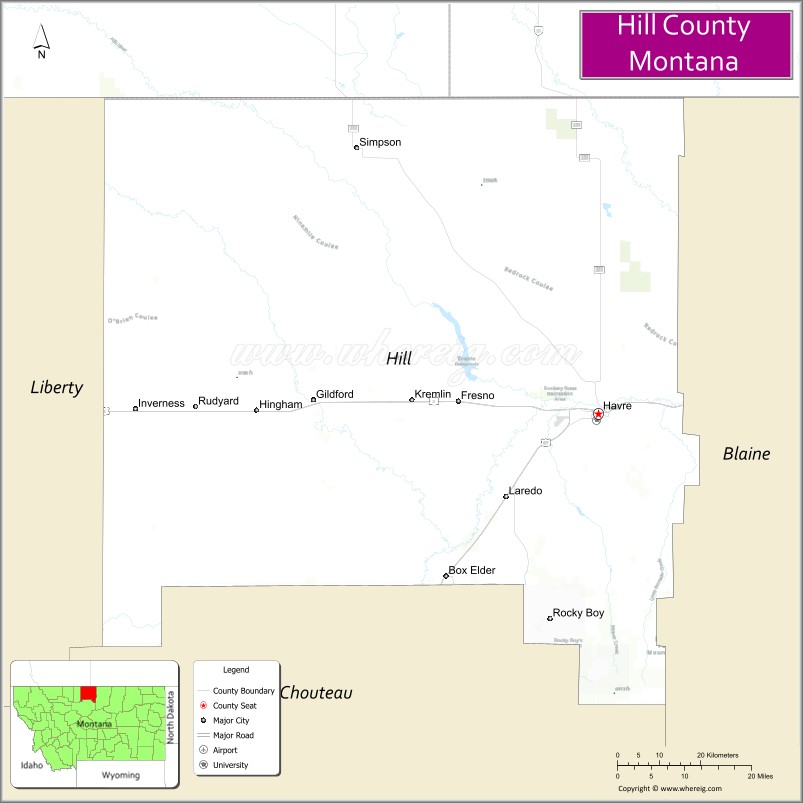 Map of Hill County, Montana