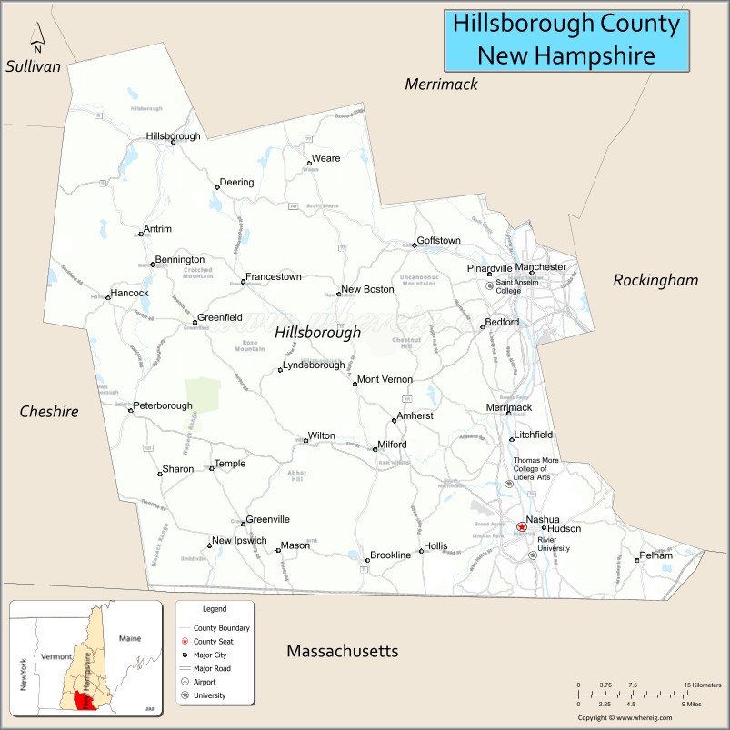 Map of Hillsborough County, New Hampshire