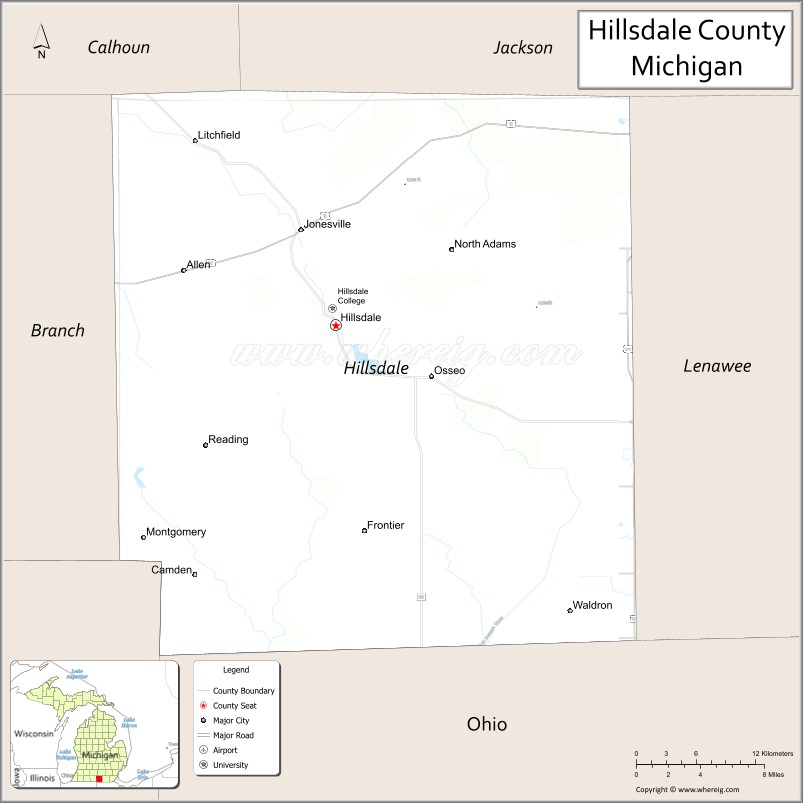 Map of Hillsdale County, Michigan