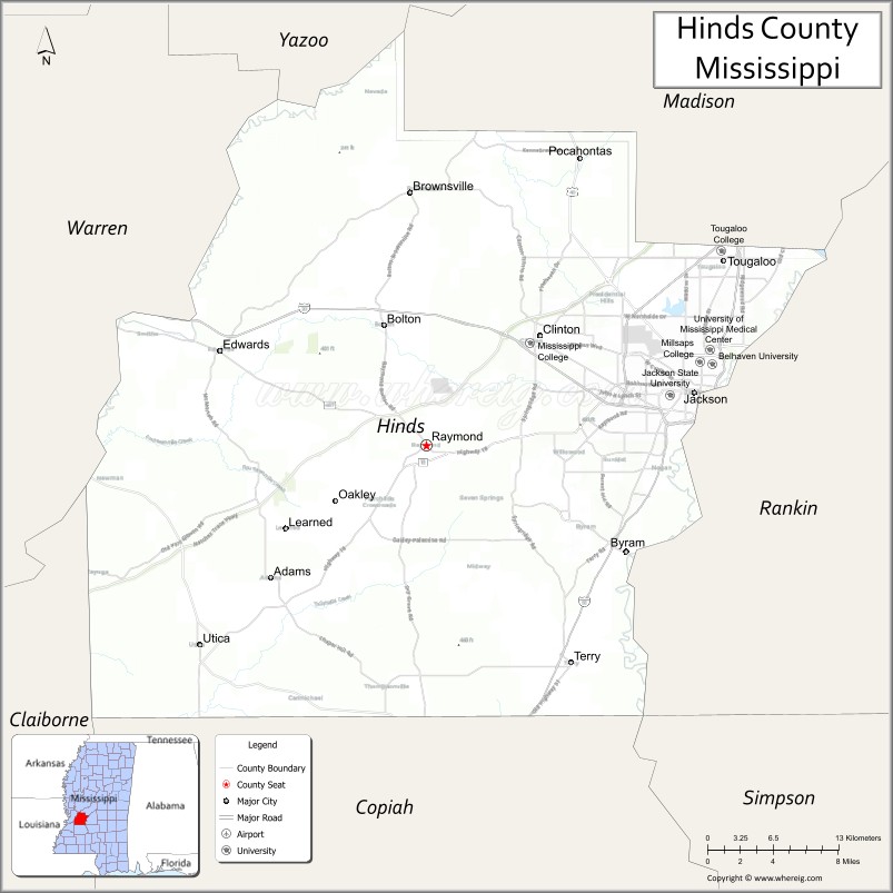 Map of Hinds County, Mississippi