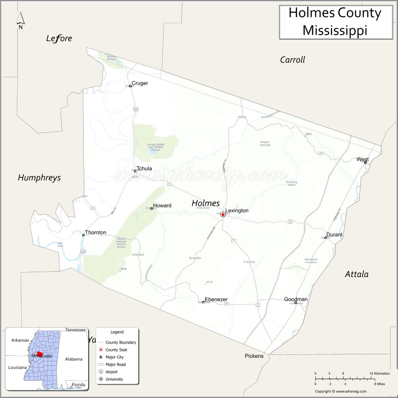 Map of Holmes County, Mississippi