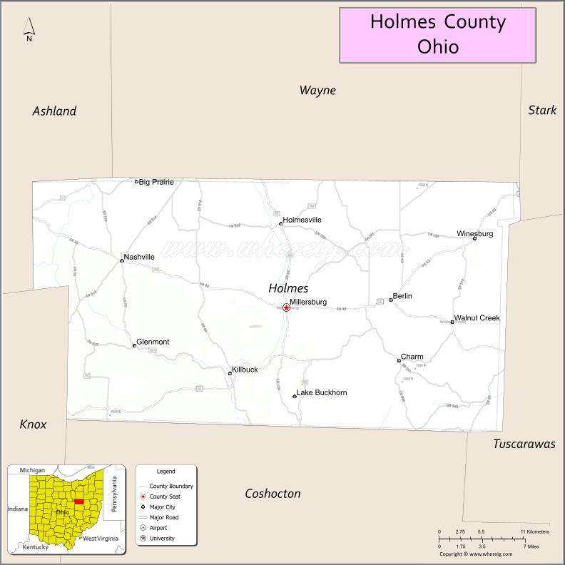 Map of Holmes County, Ohio