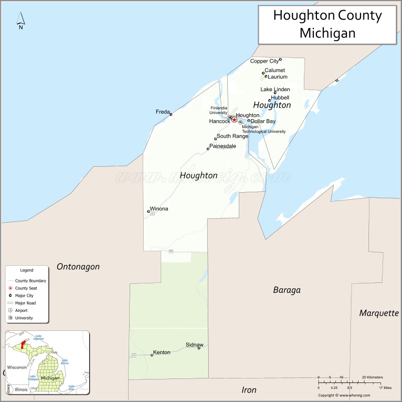 Map of Houghton County, Michigan