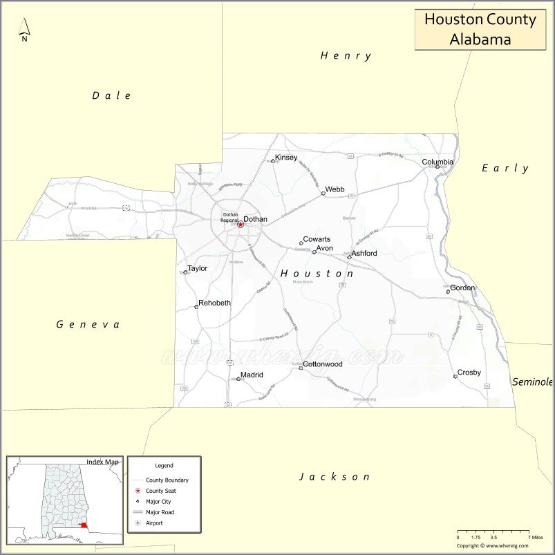 Map of Houston County, Alabama