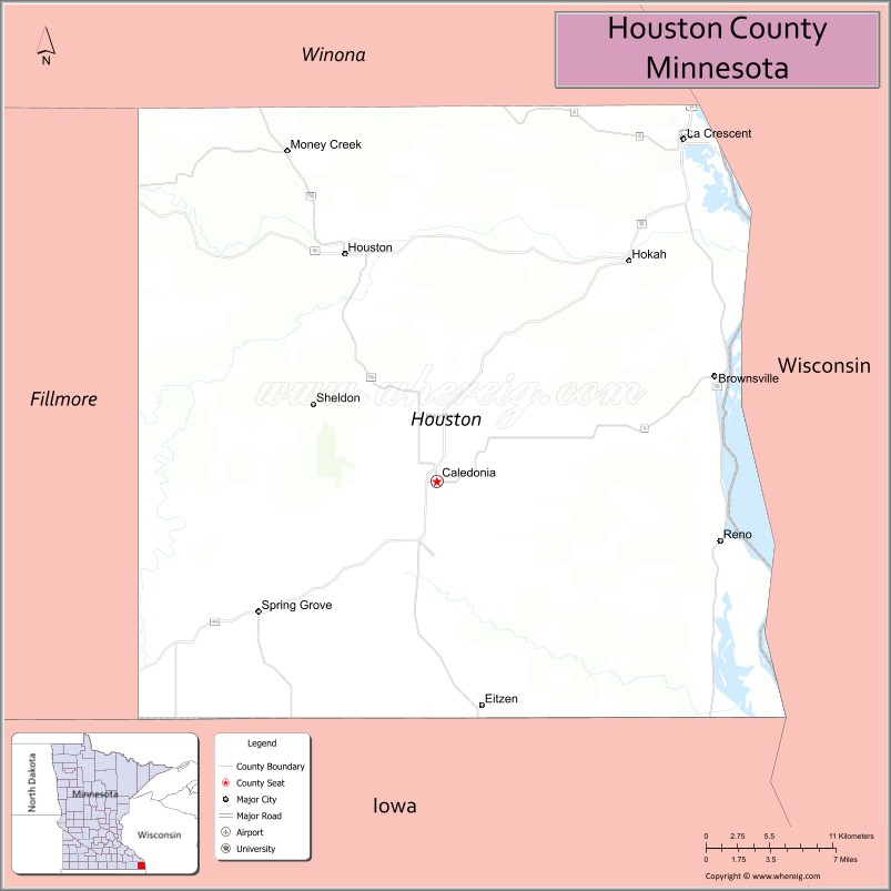 Map of Houston County, Minnesota