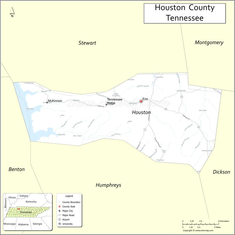 Map of Houston County, Tennessee