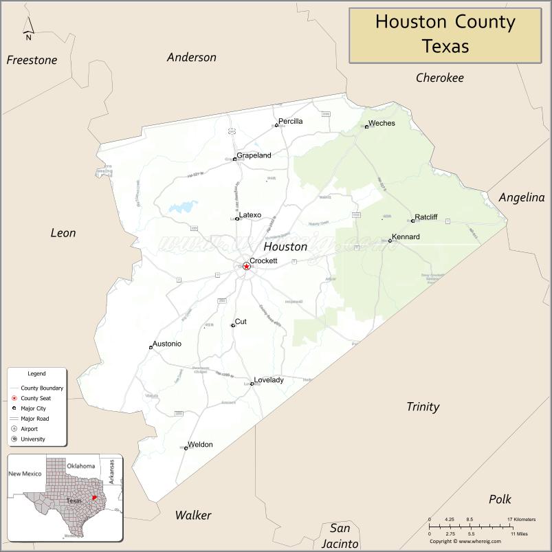 Map of Houston County, Texas
